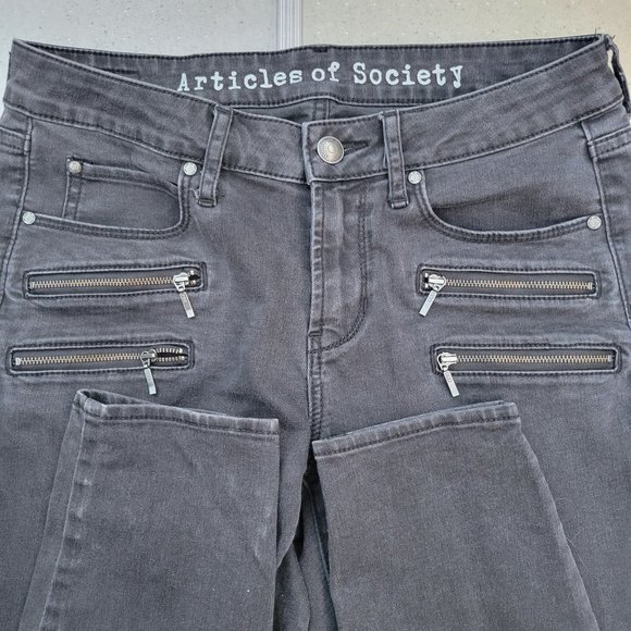 Articles of Society Motto Ebony Skinny Black Denim Jeans Mya 4 Zip Womans 27 - Picture 3 of 8
